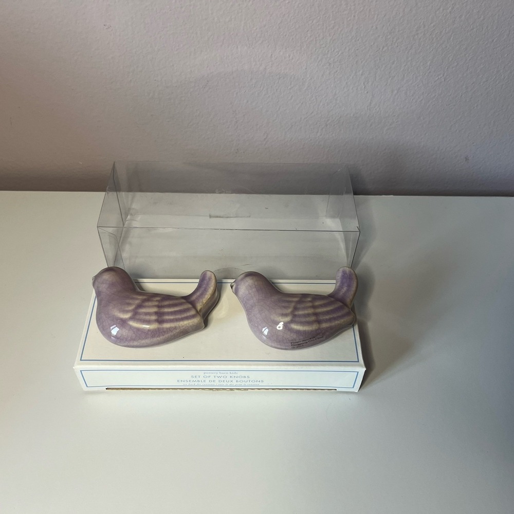 2 Pottery Barn Kids Handles/ Knobs Purple Distressed Bird Knobs W/Hardware